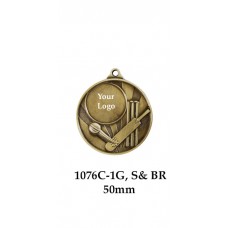 Cricket Medals 1076C-1G, S & BR - 50mm