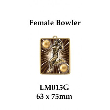 Cricket Medals Female Bowler LM015G, - 63mm x 75mm