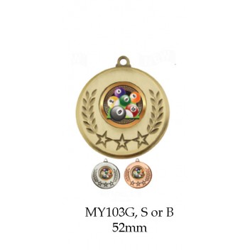 Billiards, Pool Medals  - MY103G, S or B - 52mm