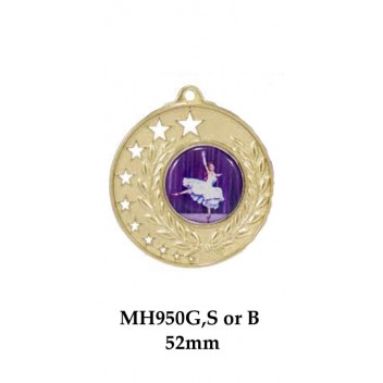 Dance Medals MH950G, S or B  50mm - 25mm Centre