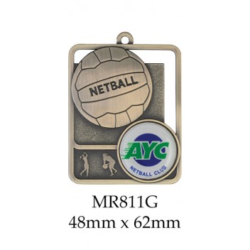 Netball Medals MR811G, S or B  48mm x 62mm