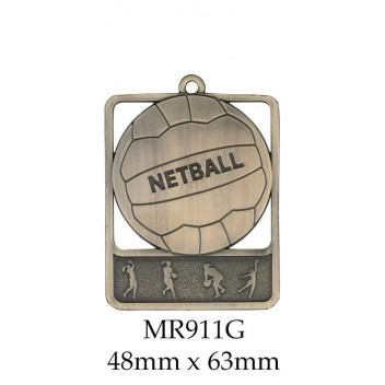 Netball Medal MR911G, S or B - 48mm x 63mm