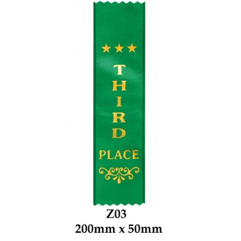Sports Award Ribbons 3rd Place - Z03 - (Pk 25) 200mm x 50mm