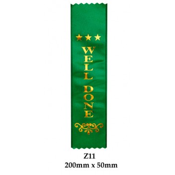 Sports Award Ribbons Well Done - Z11 - (Pk 25) 200mm x 50mm
