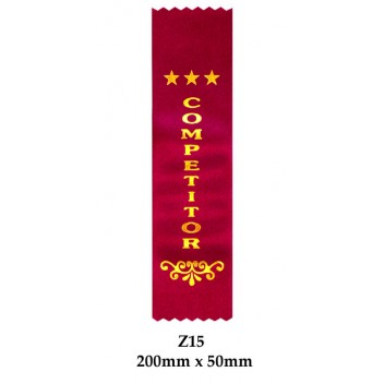 Sports Award Ribbons Competitor - Z15 - (Pk 25) 200mm x 50mm