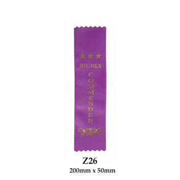 Sports Award Ribbons Commended - Z26 - (Pk 25) 200mm x 50mm